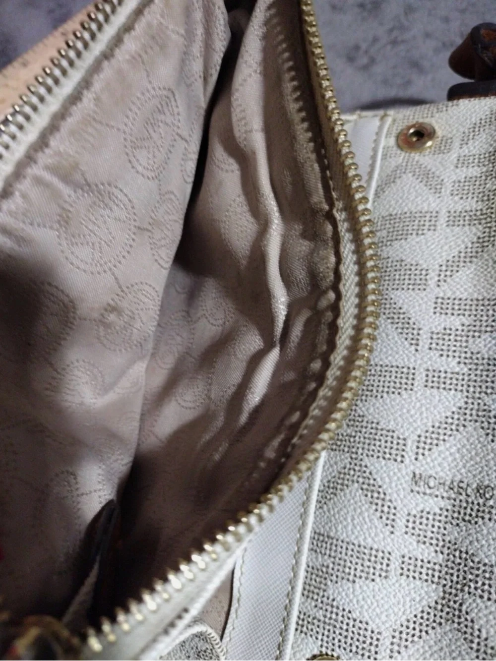 Michael Kors Beige and Brown MK Logo Crossbody Bag
